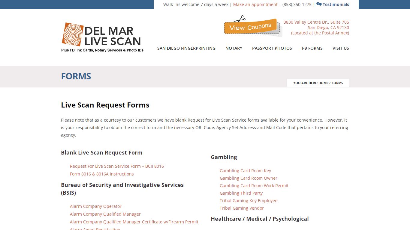 Live Scan Request Forms - Del Mar Live Scan